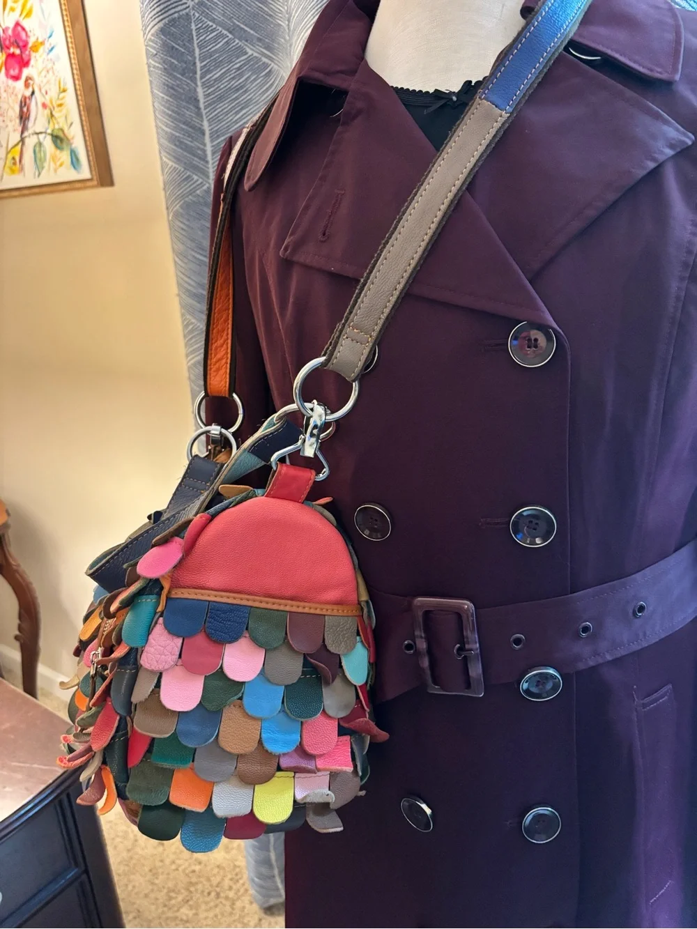 AmeriLeather Feesh Rainbow Leather Mini Shoulder Crossbody Bag